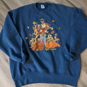 Vtg Autumn Fall Scarecrow‎ Pumpkin Patch Sweatshirt Jerzees USA size L